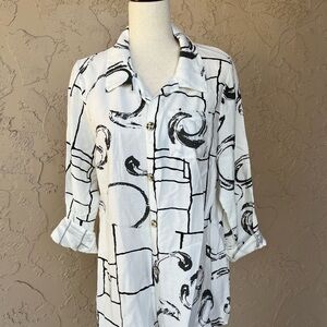 Adore Black and White Abstract Button Down Shirt